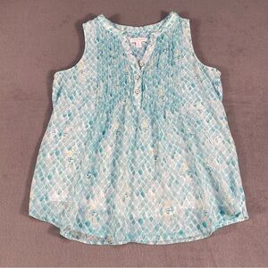 Charter Club Women’s Sheer Sleeveless Aqua Patterned Blouse, lined, size XS